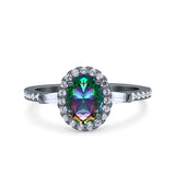 Halo Oval Art Deco Wedding Engagement Ring Simulated Cubic Zirconia 925 Sterling Silver