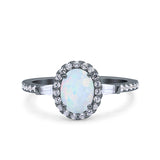 Halo Oval Art Deco Wedding Engagement Ring Simulated Cubic Zirconia 925 Sterling Silver