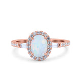 Halo Oval Art Deco Wedding Engagement Ring Simulated Cubic Zirconia 925 Sterling Silver