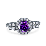 Halo Art Deco Wedding Engagement Bridal Ring Round Simulated Cubic Zirconia 925 Sterling Silver