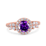 Halo Art Deco Wedding Engagement Bridal Ring Round Simulated Cubic Zirconia 925 Sterling Silver