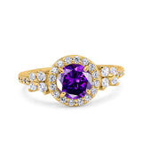 Halo Art Deco Wedding Engagement Bridal Ring Round Simulated Cubic Zirconia 925 Sterling Silver