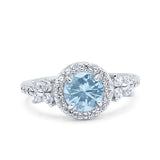 Halo Art Deco Wedding Engagement Bridal Ring Round Simulated Cubic Zirconia 925 Sterling Silver
