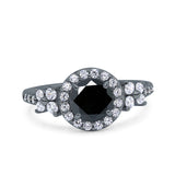 Halo Art Deco Wedding Engagement Bridal Ring Round Simulated Cubic Zirconia 925 Sterling Silver