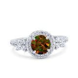 Halo Art Deco Wedding Engagement Bridal Ring Round Simulated Cubic Zirconia 925 Sterling Silver