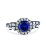 Halo Art Deco Wedding Engagement Bridal Ring Round Simulated Cubic Zirconia 925 Sterling Silver
