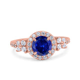 Halo Art Deco Wedding Engagement Bridal Ring Round Simulated Cubic Zirconia 925 Sterling Silver