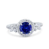 Halo Art Deco Wedding Engagement Bridal Ring Round Simulated Cubic Zirconia 925 Sterling Silver
