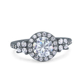 Halo Art Deco Wedding Engagement Bridal Ring Round Simulated Cubic Zirconia 925 Sterling Silver