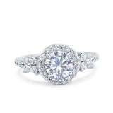 Halo Art Deco Wedding Engagement Bridal Ring Round Simulated Cubic Zirconia 925 Sterling Silver