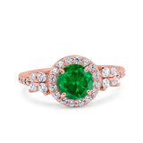 Halo Art Deco Wedding Engagement Bridal Ring Round Simulated Cubic Zirconia 925 Sterling Silver