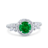 Halo Art Deco Wedding Engagement Bridal Ring Round Simulated Cubic Zirconia 925 Sterling Silver
