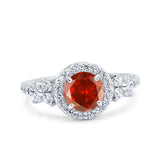 Halo Art Deco Wedding Engagement Bridal Ring Round Simulated Cubic Zirconia 925 Sterling Silver