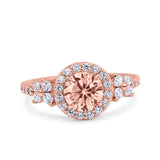 Halo Art Deco Wedding Engagement Bridal Ring Round Simulated Cubic Zirconia 925 Sterling Silver