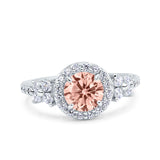 Halo Art Deco Wedding Engagement Bridal Ring Round Simulated Cubic Zirconia 925 Sterling Silver