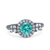 Halo Art Deco Wedding Engagement Bridal Ring Round Simulated Cubic Zirconia 925 Sterling Silver