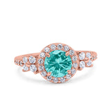 Halo Art Deco Wedding Engagement Bridal Ring Round Simulated Cubic Zirconia 925 Sterling Silver