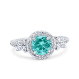 Halo Art Deco Wedding Engagement Bridal Ring Round Simulated Cubic Zirconia 925 Sterling Silver
