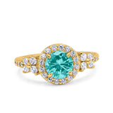 Halo Art Deco Wedding Engagement Bridal Ring Round Simulated Cubic Zirconia 925 Sterling Silver