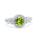 Halo Art Deco Wedding Engagement Bridal Ring Round Simulated Cubic Zirconia 925 Sterling Silver