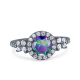 Halo Art Deco Wedding Engagement Bridal Ring Round Simulated Cubic Zirconia 925 Sterling Silver