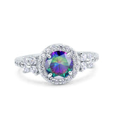 Halo Art Deco Wedding Engagement Bridal Ring Round Simulated Cubic Zirconia 925 Sterling Silver