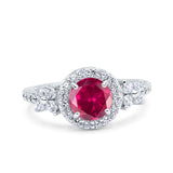 Halo Art Deco Wedding Engagement Bridal Ring Round Simulated Cubic Zirconia 925 Sterling Silver