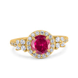 Halo Art Deco Wedding Engagement Bridal Ring Round Simulated Cubic Zirconia 925 Sterling Silver