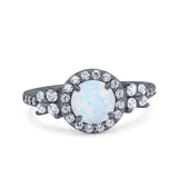 Halo Art Deco Wedding Engagement Bridal Ring Round Simulated Cubic Zirconia 925 Sterling Silver