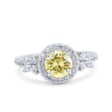 Halo Art Deco Wedding Engagement Bridal Ring Round Simulated Cubic Zirconia 925 Sterling Silver