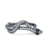 Half Eternity Snake Ring Band Simulated Cubic Zirconia 925 Sterling Silver (9mm)