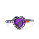 Heart Art Deco Multi Color Wedding Bridal Ring Simulated Cubic Zirconia 925 Sterling Silver