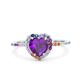 Heart Art Deco Multi Color Wedding Bridal Ring Simulated Cubic Zirconia 925 Sterling Silver