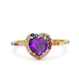 Heart Art Deco Multi Color Wedding Bridal Ring Simulated Cubic Zirconia 925 Sterling Silver