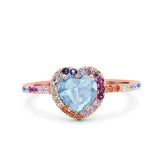 Heart Art Deco Multi Color Wedding Bridal Ring Simulated Cubic Zirconia 925 Sterling Silver