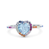 Heart Art Deco Multi Color Wedding Bridal Ring Simulated Cubic Zirconia 925 Sterling Silver