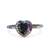 Heart Art Deco Multi Color Wedding Bridal Ring Simulated Cubic Zirconia 925 Sterling Silver