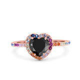 Heart Art Deco Multi Color Wedding Bridal Ring Simulated Cubic Zirconia 925 Sterling Silver