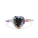 Heart Art Deco Multi Color Wedding Bridal Ring Simulated Cubic Zirconia 925 Sterling Silver
