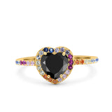 Heart Art Deco Multi Color Wedding Bridal Ring Simulated Cubic Zirconia 925 Sterling Silver