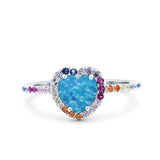 Heart Art Deco Multi Color Wedding Bridal Ring Simulated Cubic Zirconia 925 Sterling Silver