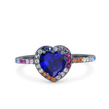 Heart Art Deco Multi Color Wedding Bridal Ring Simulated Cubic Zirconia 925 Sterling Silver