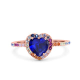 Heart Art Deco Multi Color Wedding Bridal Ring Simulated Cubic Zirconia 925 Sterling Silver
