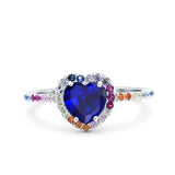 Heart Art Deco Multi Color Wedding Bridal Ring Simulated Cubic Zirconia 925 Sterling Silver