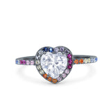 Heart Art Deco Multi Color Wedding Bridal Ring Simulated Cubic Zirconia 925 Sterling Silver