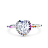 Heart Art Deco Multi Color Wedding Bridal Ring Simulated Cubic Zirconia 925 Sterling Silver