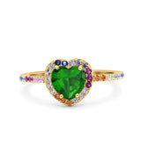 Heart Art Deco Multi Color Wedding Bridal Ring Simulated Cubic Zirconia 925 Sterling Silver