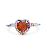 Heart Art Deco Multi Color Wedding Bridal Ring Simulated Cubic Zirconia 925 Sterling Silver