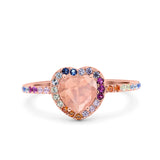 Heart Art Deco Multi Color Wedding Bridal Ring Simulated Cubic Zirconia 925 Sterling Silver
