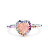 Heart Art Deco Multi Color Wedding Bridal Ring Simulated Cubic Zirconia 925 Sterling Silver
